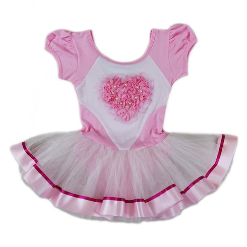 Girls Pink White Pearl Rose Heart Ballet Dress S (9-24M)-XL (6-8) - SophiasStyle.com
